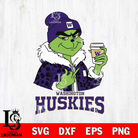 Washington Huskies Boujee Grinch Leopard Christmas Cut Files Cricut, Svg Dxf Eps Png file, Digital download , Silhouette