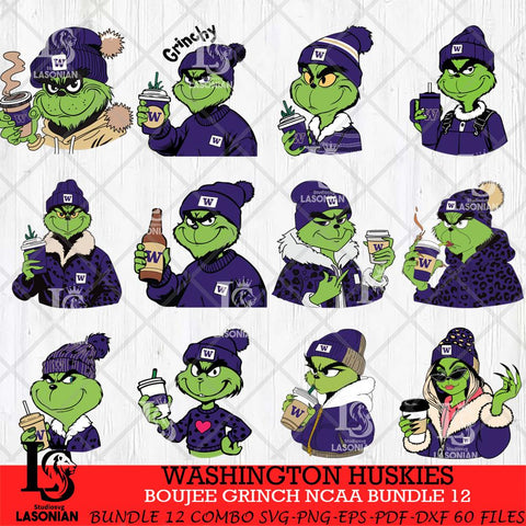 Washington Huskies Boujee Grinch NCAA Bundle 12 SVG Eps Dxf Png File, Digital Download, Instant Download