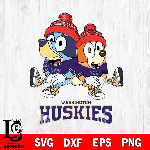 Washington Huskies Christmas Bluey & Bingo Sit Cut Files,Bluey Cricut,Christmas Svg , Bluey svg , Digital Download, dxf eps png pdf file