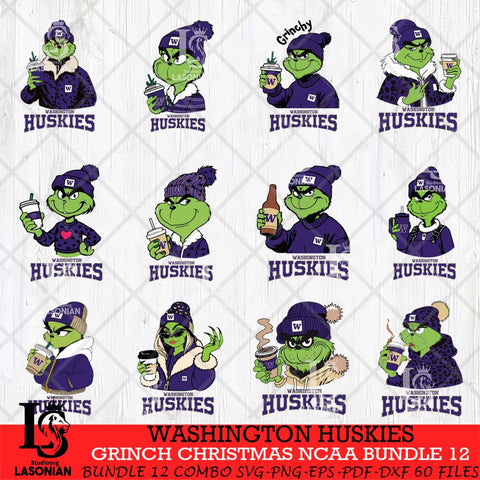 Washington Huskies Grinch Christmas NCAA Bundle 12 Svg Eps Dxf Png File,Cricut files, Digital Download, Instant Download