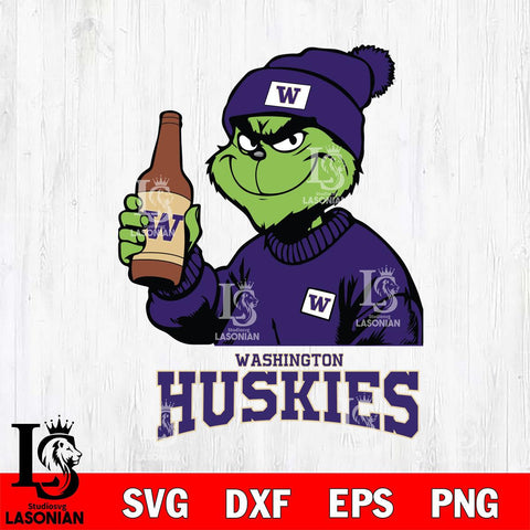 Washington Huskies Grinch Drinking Beer Christmas Cut Files Cricut, Svg Dxf Eps Png file, Digital download , Silhouette