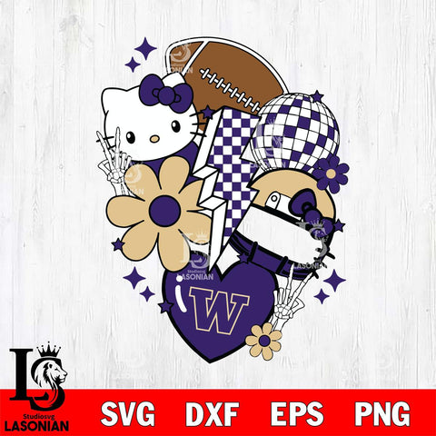 Washington Huskies Hello Kitty NCAA 2 Svg Eps Dxf Png File, Digital Download, Instant Download