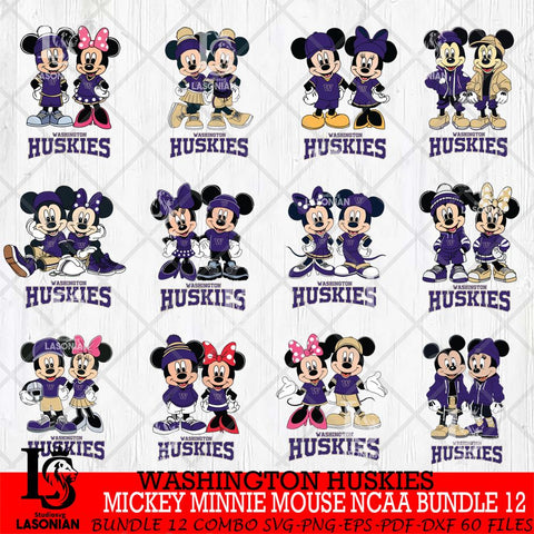 Washington Huskies Mickey Minnie Mouse NCAA Bundle 12 Svg Eps Dxf Png File, Bundle NCAA svg , File Cut , Digital Download , Instant Download, Cut Svg Files