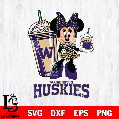 Washington Huskies Minnie Mouse Fan And Coffee Svg Eps Dxf Png File, Digital Download, Instant Download