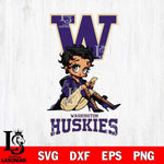 Washington Huskies Style Black Fan Girl Betty Boop, Svg Eps Dxf Png File, Digital Download