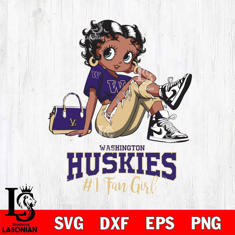 Washington Huskies #1 Black Fan Girl Betty Boop, Svg Eps Dxf Png File, Digital Download