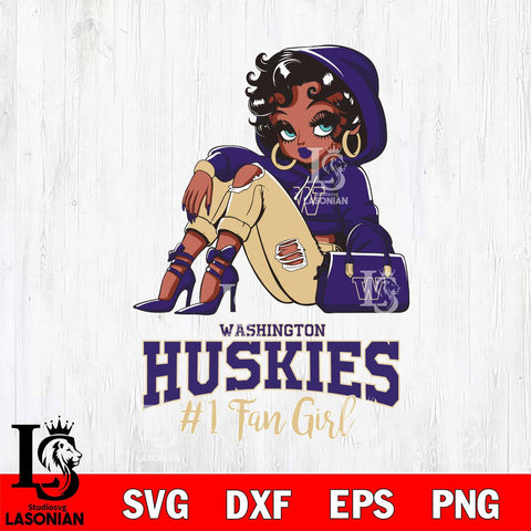 Washington Huskies #1 beauty Black Fan Girl, Svg Eps Dxf Png File, Digital Download