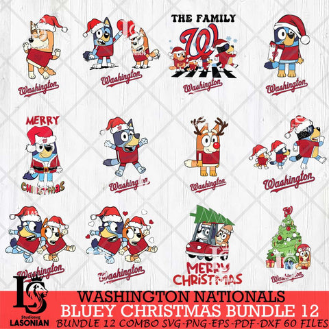 Washington Nationals Bluey Happy Christmas Bundle 12 Svg Eps Dxf Png File, Digital Download