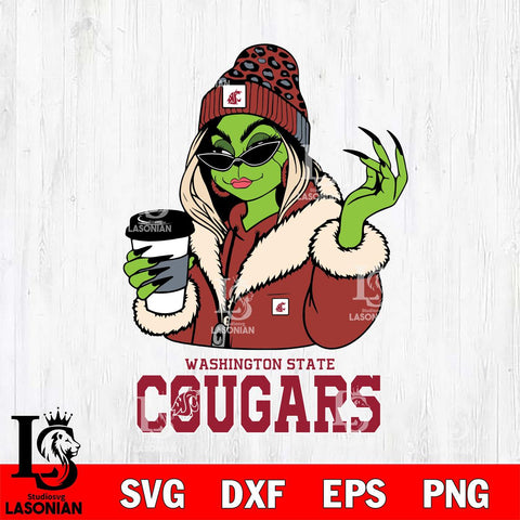 Washington State Cougars Boujee Grinch Girls Christmas Cut Files Cricut, Svg Dxf Eps Png file, Digital download , Silhouette