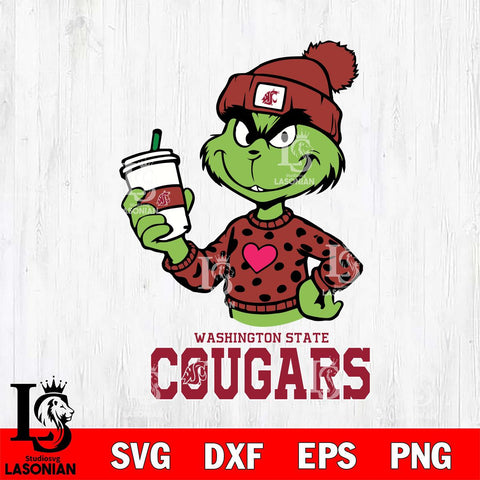 Washington State Cougars Boujee Grinch Heart Christmas Cut Files Cricut, Svg Dxf Eps Png file, Digital download , Silhouette