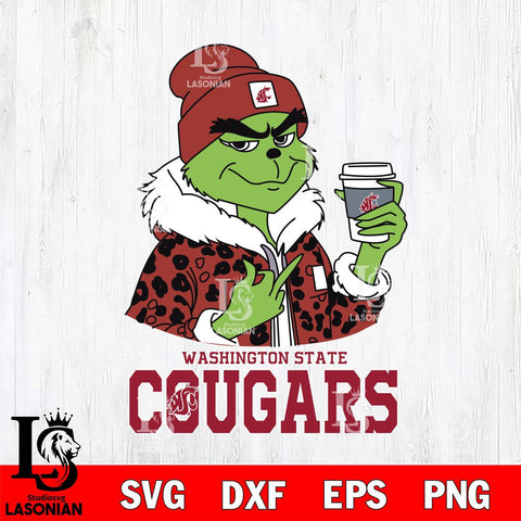 Washington State Cougars Boujee Grinch Leopard Christmas Cut Files Cricut, Svg Dxf Eps Png file, Digital download , Silhouette