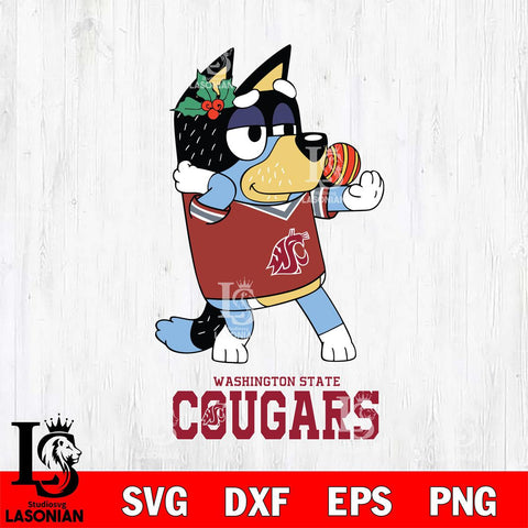 Washington State Cougars Christmas Bluey Bandit Heeler Cut Files,Bluey Cricut,Christmas Svg , Bluey svg , Digital Download, dxf eps png pdf file