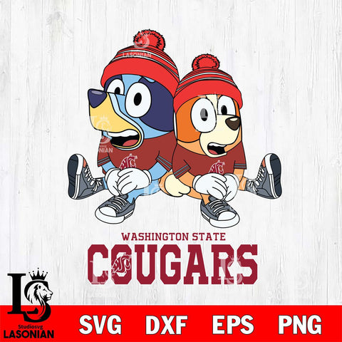 Washington State Cougars Christmas Bluey & Bingo Sit Cut Files,Bluey Cricut,Christmas Svg , Bluey svg , Digital Download, dxf eps png pdf file