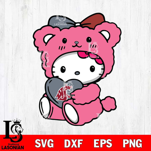 Washington State Cougars Cute Hello Kitty 3 Svg Eps Dxf Png File, Digital Download, Instant Download