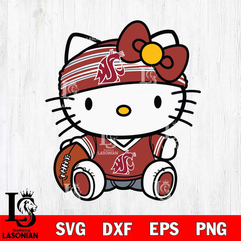 Washington State Cougars Cute Hello Kitty Football 12 Svg Eps Dxf Png File, NCAA svg, Digital Download, Instant Download