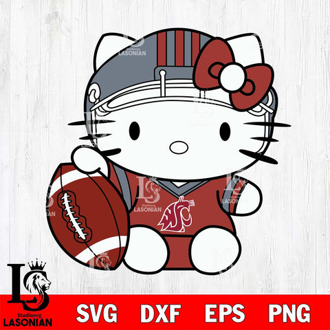 Washington State Cougars Cute Hello Kitty Football 5 Svg Eps Dxf Png File, NCAA svg, Digital Download, Instant Download