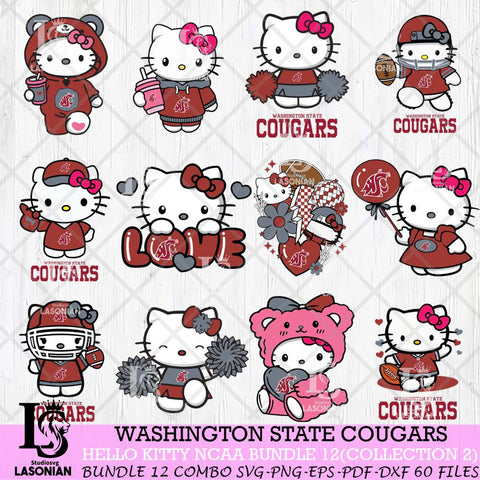 Washington State Cougars Hello Kitty Bundle 12 SVG Svg Eps Dxf Png File, Digital Download, Instant Download