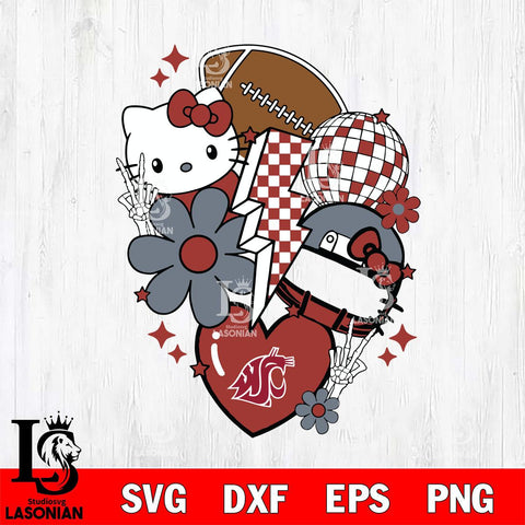 Washington State Cougars Hello Kitty NCAA 2 Svg Eps Dxf Png File, Digital Download, Instant Download