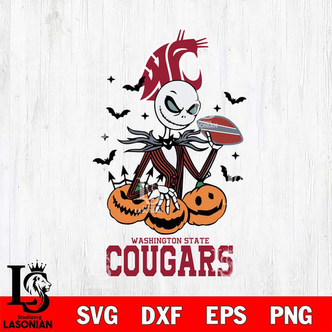 Washington State Cougars Jack Skellington 2 halloween Svg Eps Dxf Png File, NCAA svg, Digital Download, Instant Download