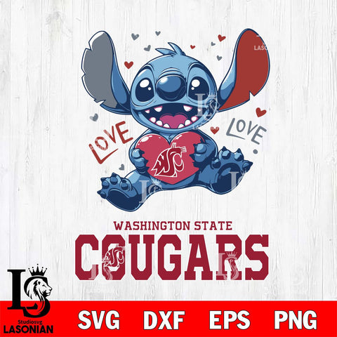 Washington State Cougars Love Stitch, Svg Eps Dxf Png File, Digital Download