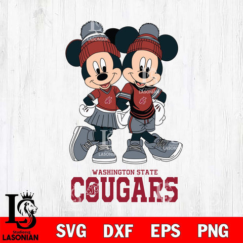 Washington State Cougars Mickey And Minnie Mouse Football Svg Eps Dxf Png File, NCAA svg , File Cut , Digital Download , Instant Download, Cut Svg Files