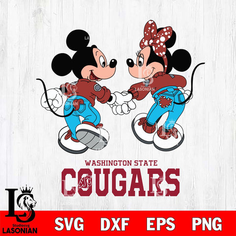 Washington State Cougars Mickey Minnie Valentine Rugby Svg Eps Dxf Png File, Digital Download ,Instant Download, Cricut File