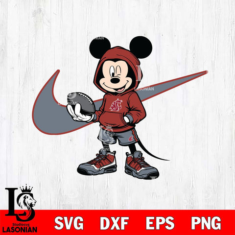 Washington State Cougars Mickey Wearing Hoodie Sport Svg Eps Dxf Png File, NCAA svg, Digital Download, Instant Download