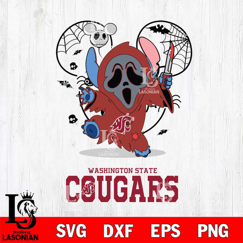 Washington State Cougars Stitch Ghost Face Halloween 2 Svg Eps Dxf Png File, Digital Download, Instant Download