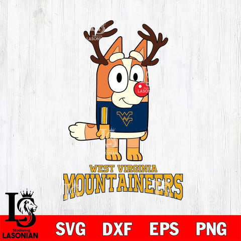 West Virginia Mountaineers Bluey Chilli Christmas Deer Svg Eps Dxf Png File, Digital Download