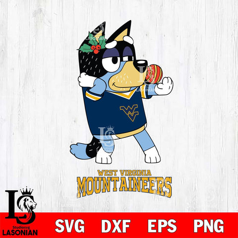 West Virginia Mountaineers Christmas Bluey Bandit Heeler Cut Files,Bluey Cricut,Christmas Svg , Bluey svg , Digital Download, dxf eps png pdf file