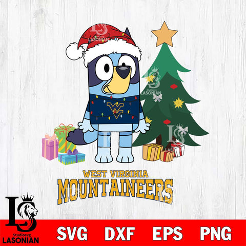 West Virginia Mountaineers Christmas Bluey Tree Sport Cut Files,Bluey Cricut,Christmas Svg , Bluey svg , Digital Download, dxf eps png pdf file