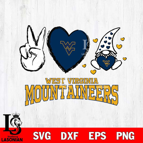 West Virginia Mountaineers Gnomes Peace & Love Svg Eps Dxf Png File, Digital Download, Instant Download