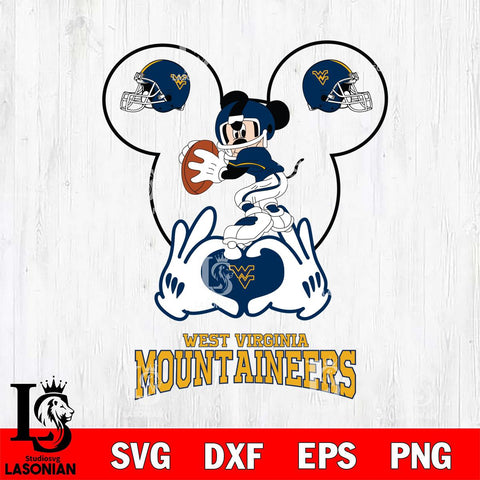 West Virginia Mountaineers Mickey Heart Rugby Svg Eps Dxf Png File, Digital Download ,Instant Download, Cricut File