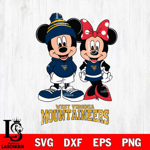 West Virginia Mountaineers Mickey Minnie Mouse Cute Football Svg Eps Dxf Png File, NCAA svg , File Cut , Digital Download , Instant Download, Cut Svg Files