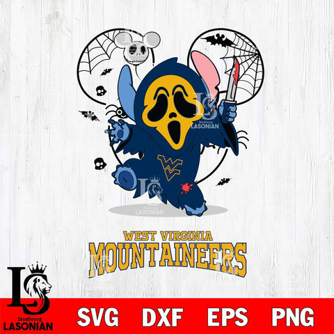 West Virginia Mountaineers Stitch Ghost Face Halloween 2 Svg Eps Dxf Png File, Digital Download, Instant Download