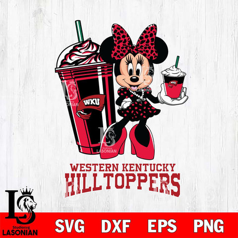 Western Kentucky Hilltoppers Minnie Mouse Fan And Coffee Svg Eps Dxf Png File, Digital Download, Instant Download