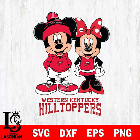 Western Kentucky Hilltoppers Mickey Minnie Mouse Cute Football Svg Eps Dxf Png File, NCAA svg , File Cut , Digital Download , Instant Download, Cut Svg Files