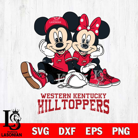 Western Kentucky Hilltoppers Mickey Minnie Mouse Football Sit Svg Eps Dxf Png File, NCAA svg , File Cut , Digital Download , Instant Download, Cut Svg Files