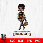 Western Michigan Broncos Beautiful Black Fan Girl, Svg Eps Dxf Png File, Digital Download