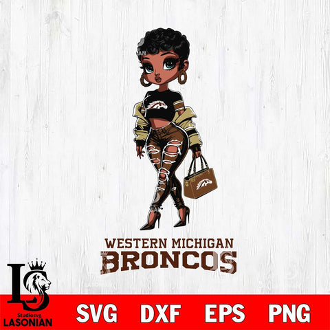 Western Michigan Broncos Beautiful Black Fan Girl, Svg Eps Dxf Png File, Digital Download