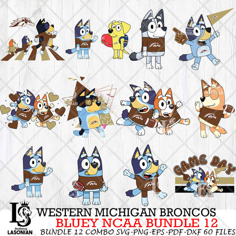 Western Michigan Broncos Bluey NCAA Bundle 12 Svg Eps Dxf Png File, Digital Download, Instant Download