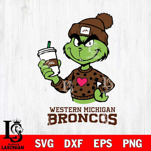 Western Michigan Broncos Boujee Grinch Heart Christmas Cut Files Cricut, Svg Dxf Eps Png file, Digital download , Silhouette