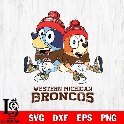 Western Michigan Broncos Christmas Bluey & Bingo Sit Cut Files,Bluey Cricut,Christmas Svg , Bluey svg , Digital Download, dxf eps png pdf file