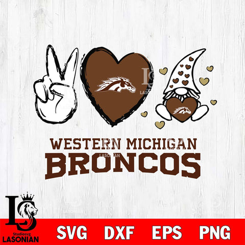 Western Michigan Broncos Gnomes Peace & Love Svg Eps Dxf Png File, Digital Download, Instant Download