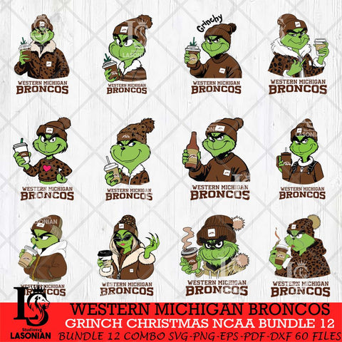 Western Michigan Broncos Grinch Christmas NCAA Bundle 12 Svg Eps Dxf Png File,Cricut files, Digital Download, Instant Download