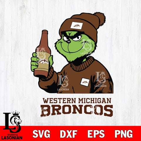 Western Michigan Broncos Grinch Drinking Beer Christmas Cut Files Cricut, Svg Dxf Eps Png file, Digital download , Silhouette