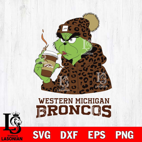 Western Michigan Broncos Grinch Leopard Christmas Cut Files Cricut, Svg Dxf Eps Png file, Digital download , Silhouette