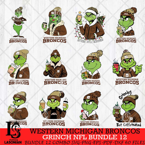 Western Michigan Broncos Grinch NFL Bundle 12 SVG Eps Dxf Png File, Digital Download, Instant Download