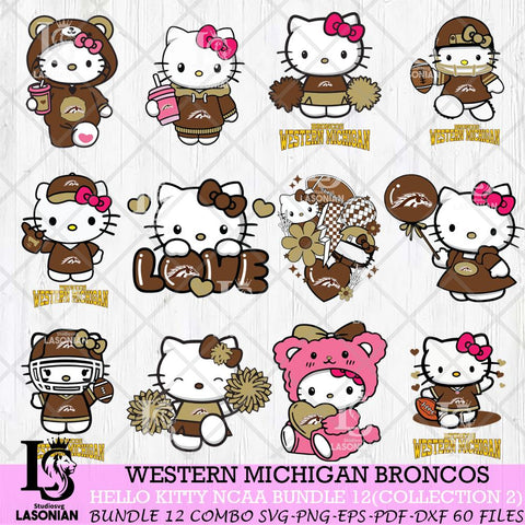 Western Michigan Broncos Hello Kitty Bundle 12 SVG Svg Eps Dxf Png File, Digital Download, Instant Download