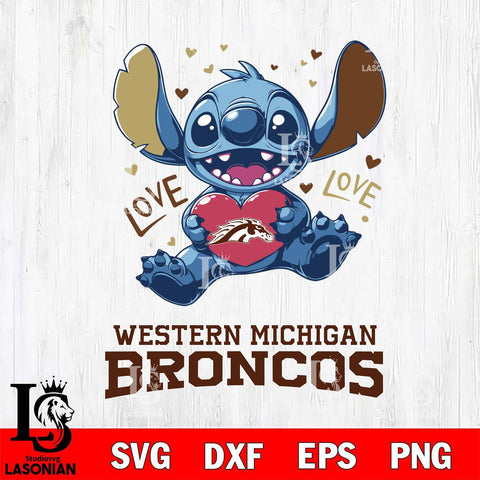 Western Michigan Broncos Love Stitch, Svg Eps Dxf Png File, Digital Download